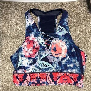 Anthropologie Blue and Red Sleeveless Crop Tank Top with Cut Out